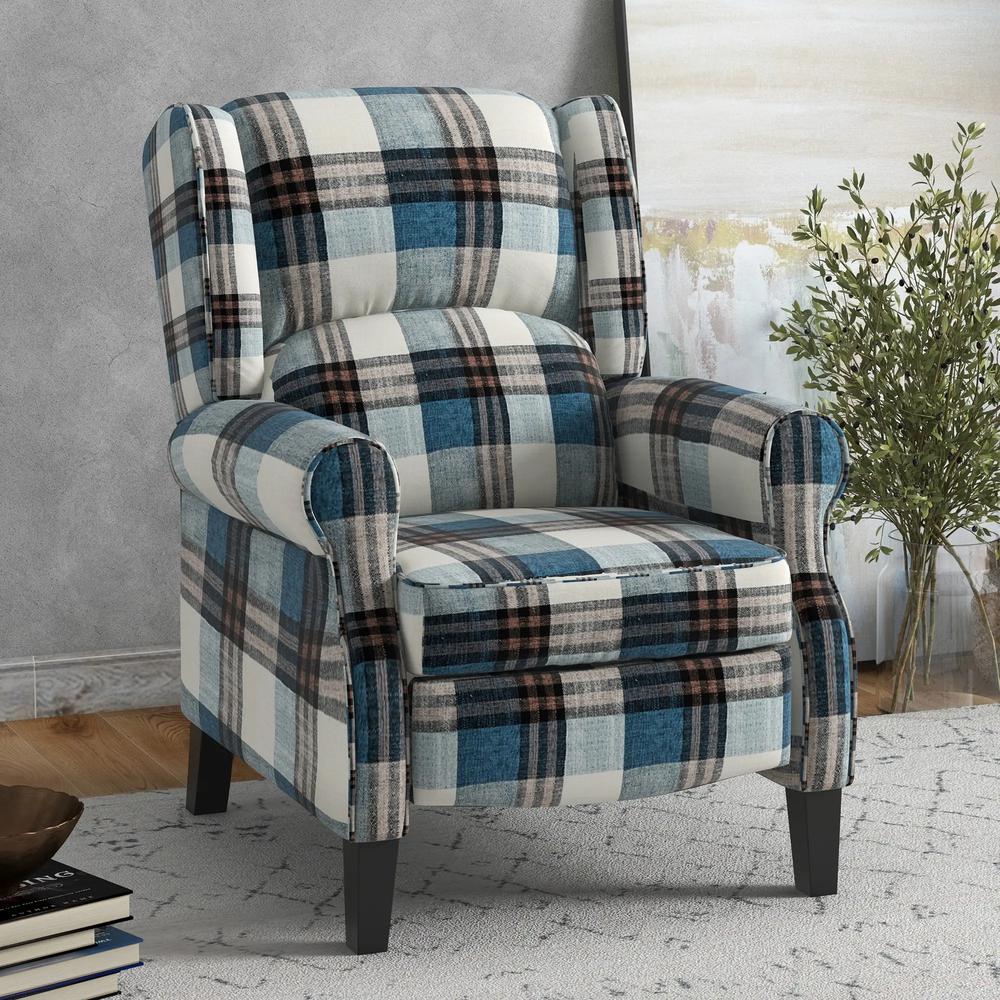 HOMCOM Wingback Reclining Chair Push Back Recliner Armchair for Living Room Bedroom with Footrest Armrests Wood Legs Blue Additional View 2