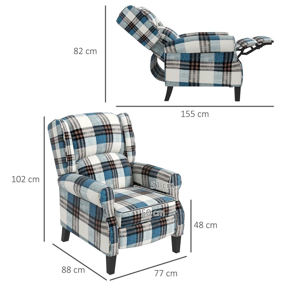 HOMCOM Wingback Reclining Chair Push Back Recliner Armchair for Living Room Bedroom with Footrest Armrests Wood Legs Blue Additional View 3