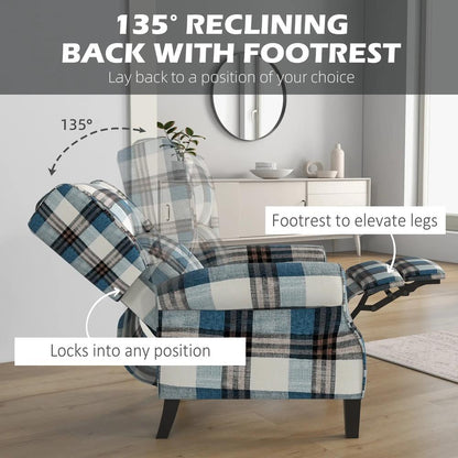 HOMCOM Wingback Reclining Chair Push Back Recliner Armchair for Living Room Bedroom with Footrest Armrests Wood Legs Blue Additional View 4
