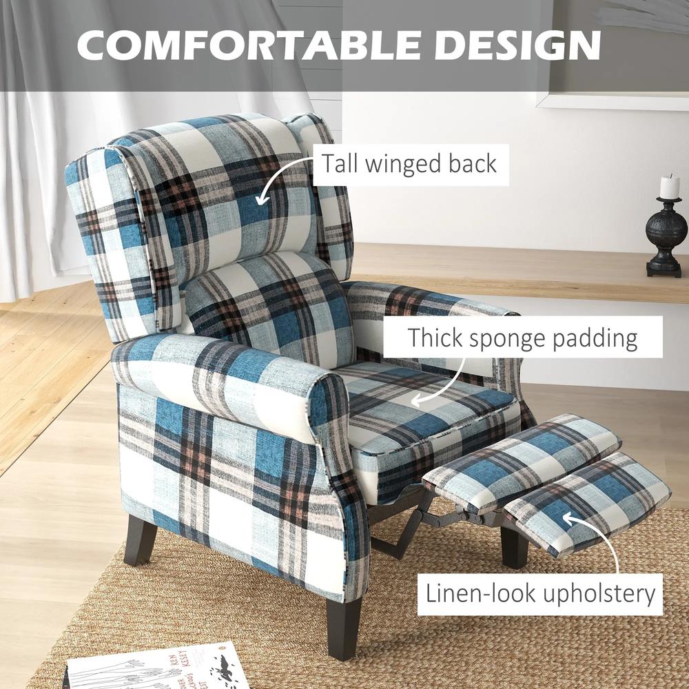 HOMCOM Wingback Reclining Chair Push Back Recliner Armchair for Living Room Bedroom with Footrest Armrests Wood Legs Blue Additional View 5