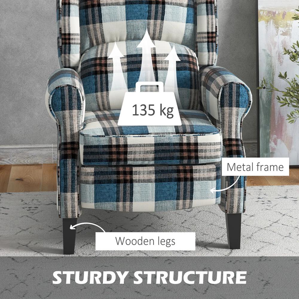 HOMCOM Wingback Reclining Chair Push Back Recliner Armchair for Living Room Bedroom with Footrest Armrests Wood Legs Blue Additional View 6