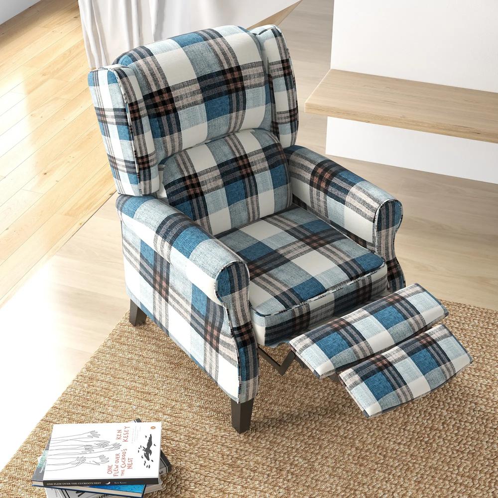 HOMCOM Wingback Reclining Chair Push Back Recliner Armchair for Living Room Bedroom with Footrest Armrests Wood Legs Blue Additional View 8