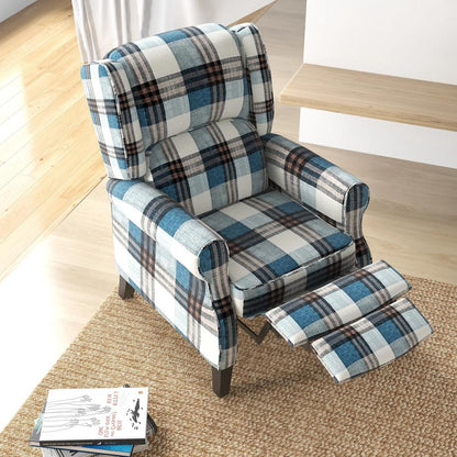 HOMCOM Wingback Reclining Chair Push Back Recliner Armchair for Living Room Bedroom with Footrest Armrests Wood Legs Blue Additional View 8