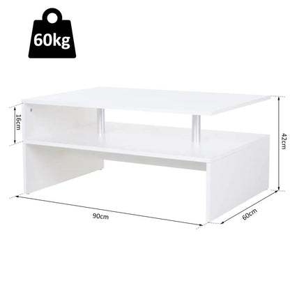 HOMCOM Coffee Table with Storage, 2-Tier Centre Table, Modern Living Room Table with Open Shelf and Aluminium Poles, White Additional View 3