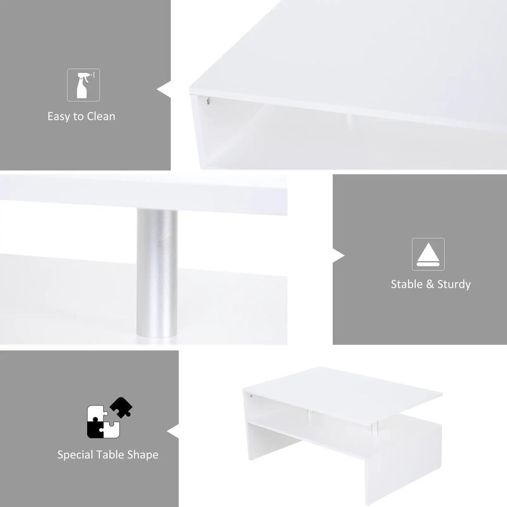 HOMCOM Coffee Table with Storage, 2-Tier Centre Table, Modern Living Room Table with Open Shelf and Aluminium Poles, White Additional View 4