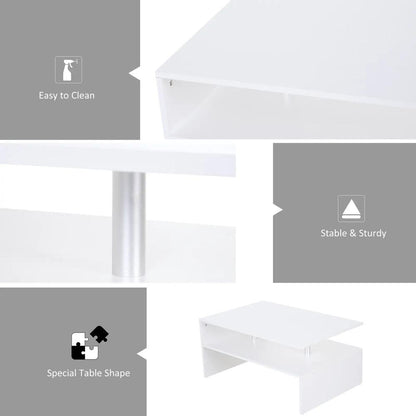 HOMCOM Coffee Table with Storage, 2-Tier Centre Table, Modern Living Room Table with Open Shelf and Aluminium Poles, White Additional View 4
