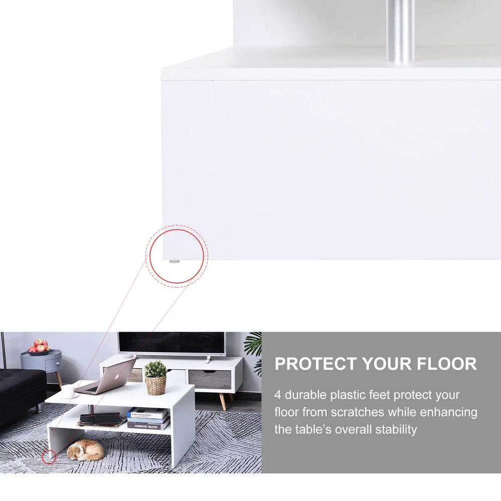 HOMCOM Coffee Table with Storage, 2-Tier Centre Table, Modern Living Room Table with Open Shelf and Aluminium Poles, White Additional View 6