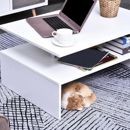 HOMCOM Coffee Table with Storage, 2-Tier Centre Table, Modern Living Room Table with Open Shelf and Aluminium Poles, White Additional View 8