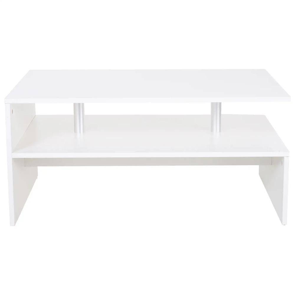 HOMCOM Coffee Table with Storage, 2-Tier Centre Table, Modern Living Room Table with Open Shelf and Aluminium Poles, White Additional View 10