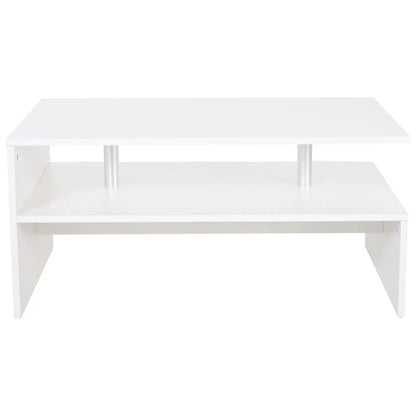 HOMCOM Coffee Table with Storage, 2-Tier Centre Table, Modern Living Room Table with Open Shelf and Aluminium Poles, White Additional View 10