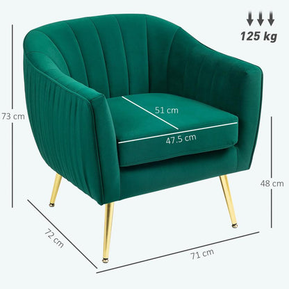 HOMCOM Velvet-Feel Shell Back Accent Chair - Green Additional View 3