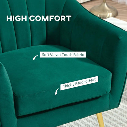 HOMCOM Velvet-Feel Shell Back Accent Chair - Green Additional View 4