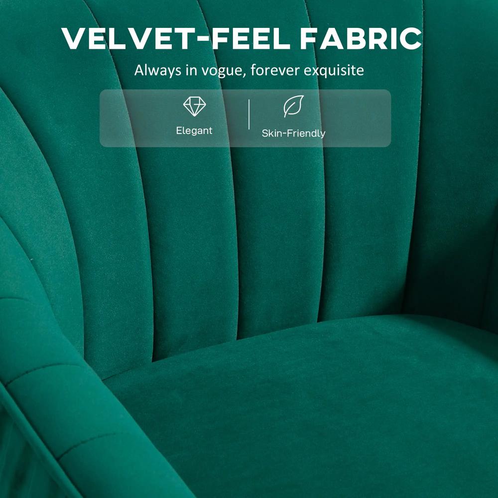 HOMCOM Velvet-Feel Shell Back Accent Chair - Green Additional View 6