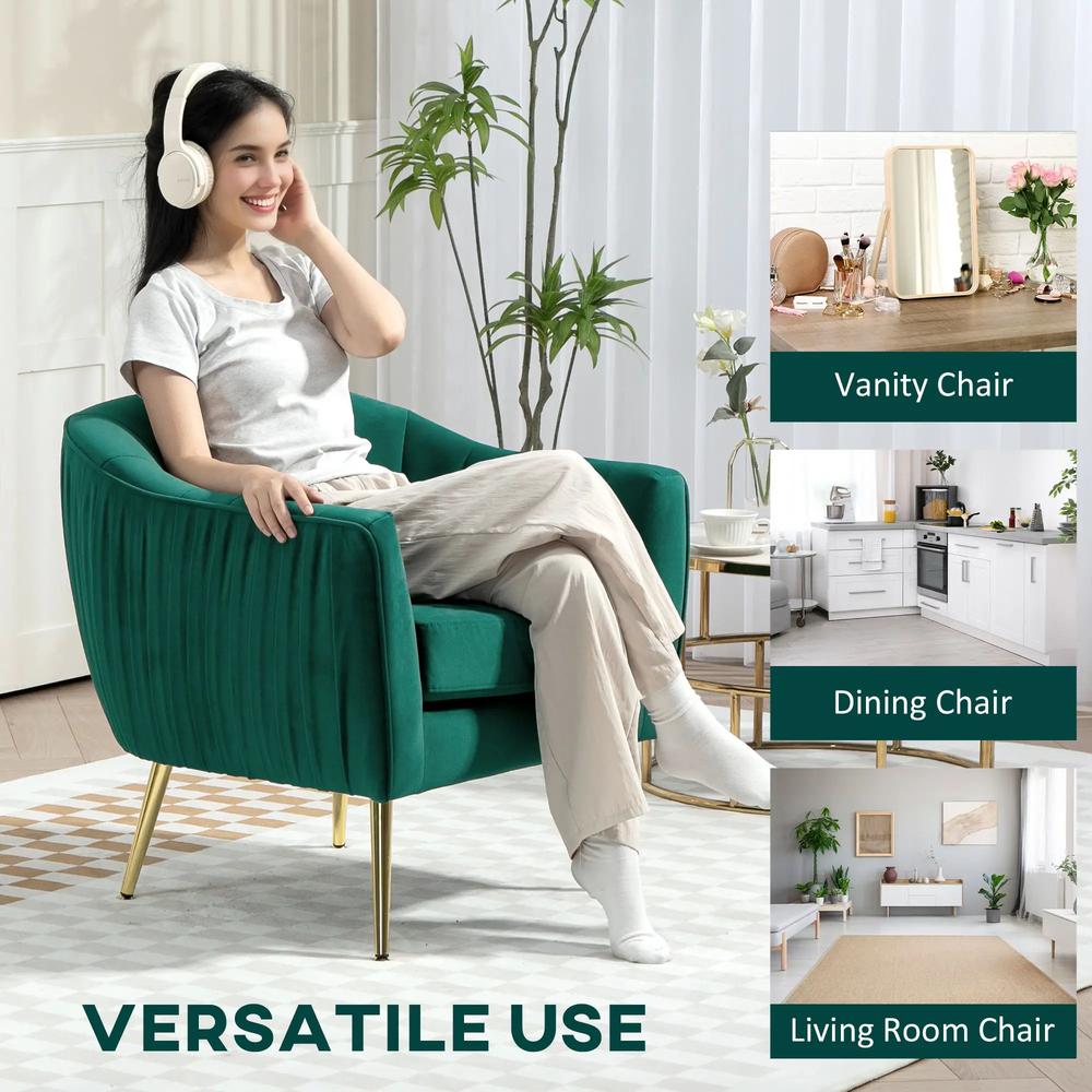 HOMCOM Velvet-Feel Shell Back Accent Chair - Green Additional View 7