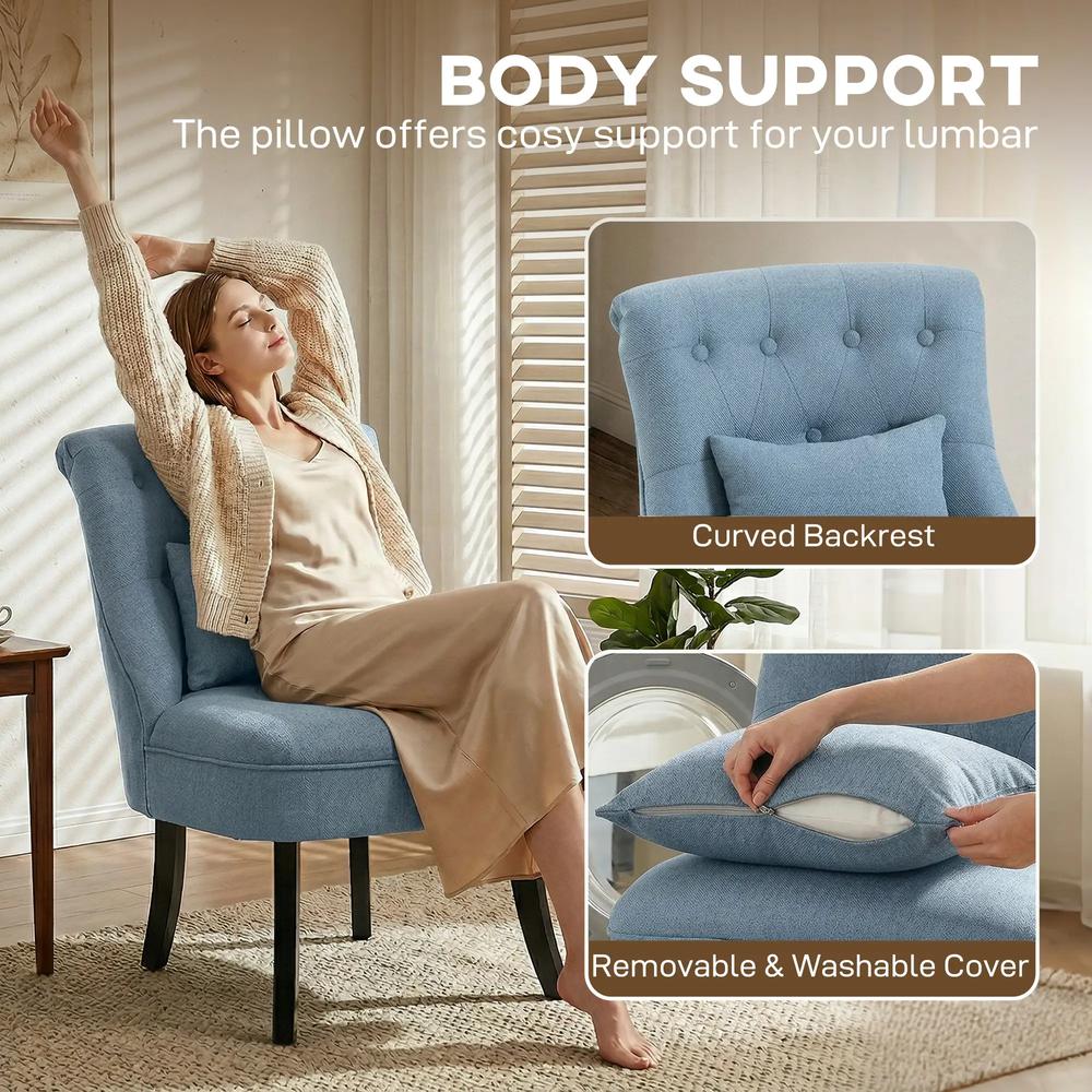 HOMCOM Fabric Single Sofa Dining Chair Tub Chair Upholstered W/ Pillow Solid Wood Leg Home Living Room Furniture Additional View 5