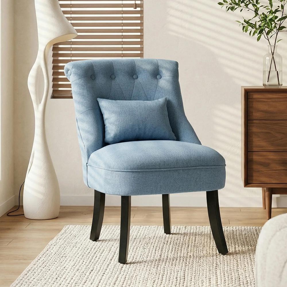 HOMCOM Fabric Single Sofa Dining Chair Tub Chair Upholstered W/ Pillow Solid Wood Leg Home Living Room Furniture