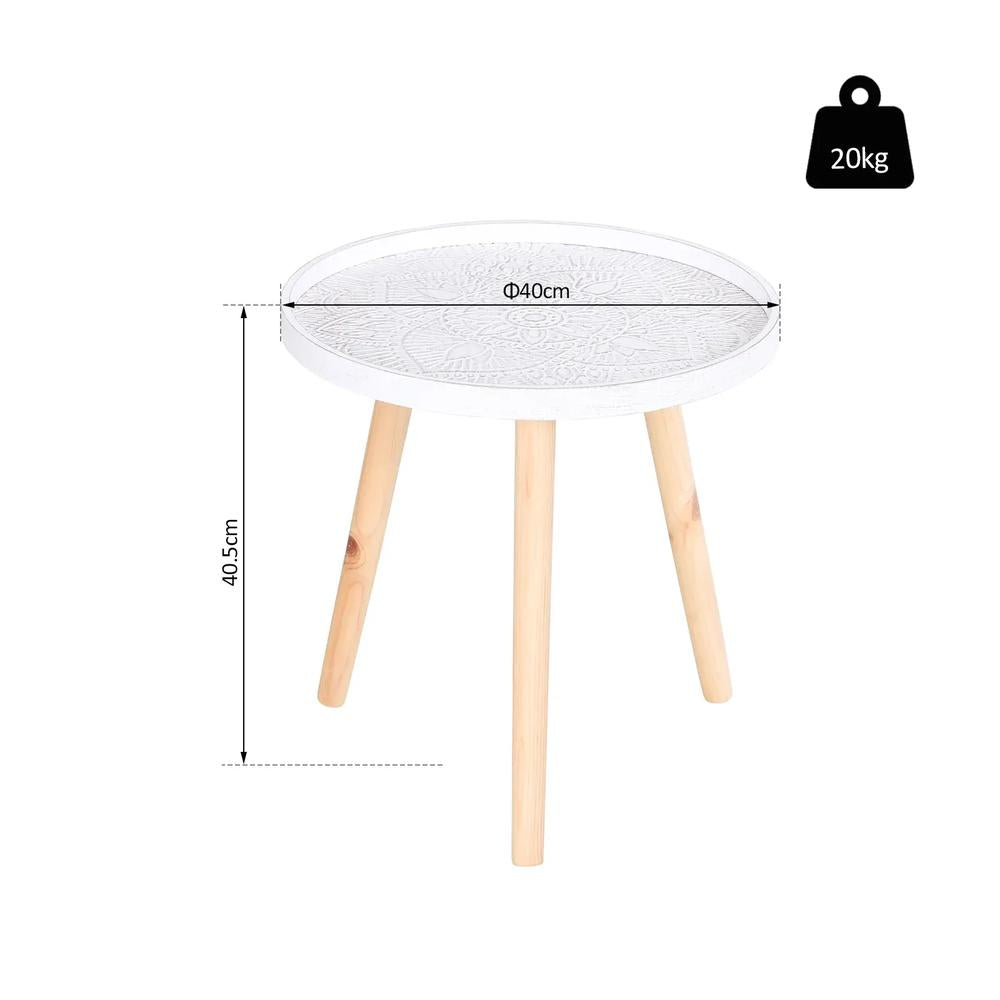 HOMCOM Coffee Table, Carved Floral Round Table with Tray-style Top and Wood Legs, Modern Side Table for Living Room, White Additional View 3