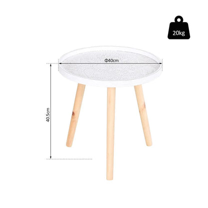 HOMCOM Coffee Table, Carved Floral Round Table with Tray-style Top and Wood Legs, Modern Side Table for Living Room, White Additional View 3