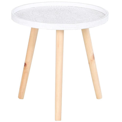 HOMCOM Coffee Table, Carved Floral Round Table with Tray-style Top and Wood Legs, Modern Side Table for Living Room, White Additional View 8