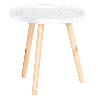 HOMCOM Coffee Table, Carved Floral Round Table with Tray-style Top and Wood Legs, Modern Side Table for Living Room, White Additional View 10
