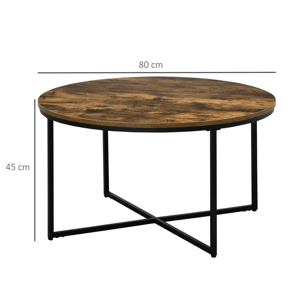 HOMCOM Round Coffee Table, Industrial Side Table with Metal Frame, Large Coffee Tables for Living Room, Bedroom, Rustic Brown Additional View 3