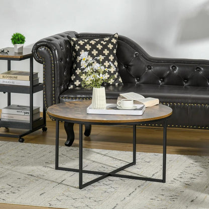 HOMCOM Round Coffee Table, Industrial Side Table with Metal Frame, Large Coffee Tables for Living Room, Bedroom, Rustic Brown Additional View 6