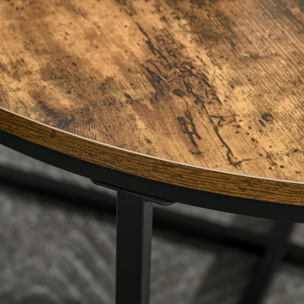 HOMCOM Round Coffee Table, Industrial Side Table with Metal Frame, Large Coffee Tables for Living Room, Bedroom, Rustic Brown Additional View 8