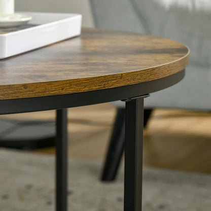 HOMCOM Round Coffee Table, Industrial Side Table with Metal Frame, Large Coffee Tables for Living Room, Bedroom, Rustic Brown Additional View 9