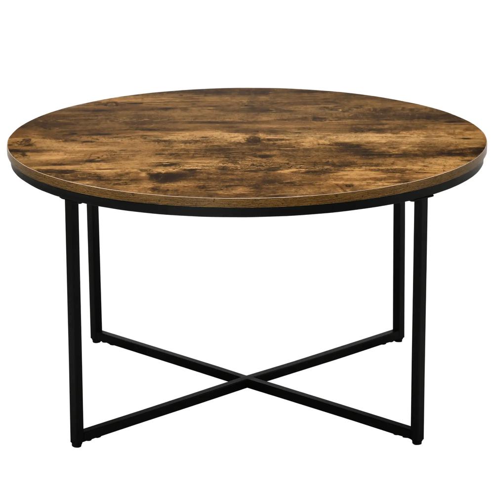 HOMCOM Round Coffee Table, Industrial Side Table with Metal Frame, Large Coffee Tables for Living Room, Bedroom, Rustic Brown Additional View 10