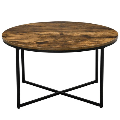 HOMCOM Round Coffee Table, Industrial Side Table with Metal Frame, Large Coffee Tables for Living Room, Bedroom, Rustic Brown Additional View 10