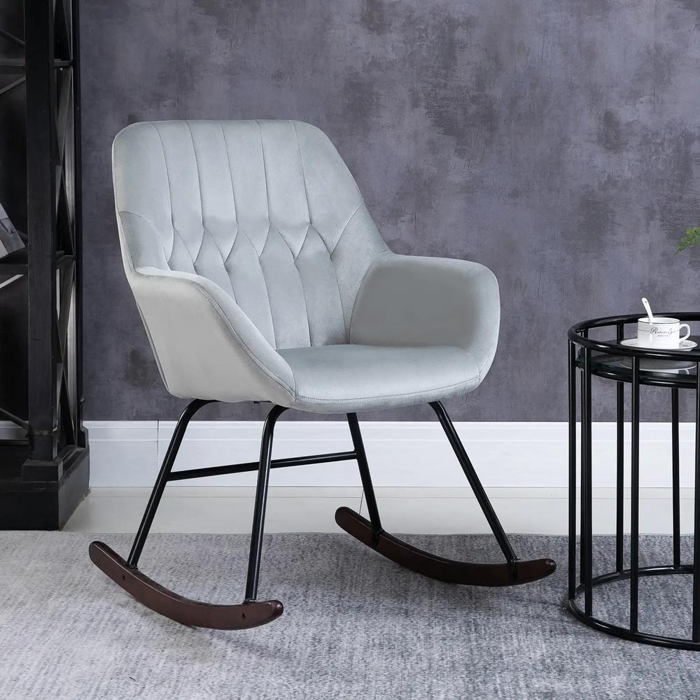 HOMCOM Rocking Chair Reading Accent Armchair with Steel Frame Sponge Padded for Living Room, Dining Room, Office, Balcony, Grey and Black Additional View 2