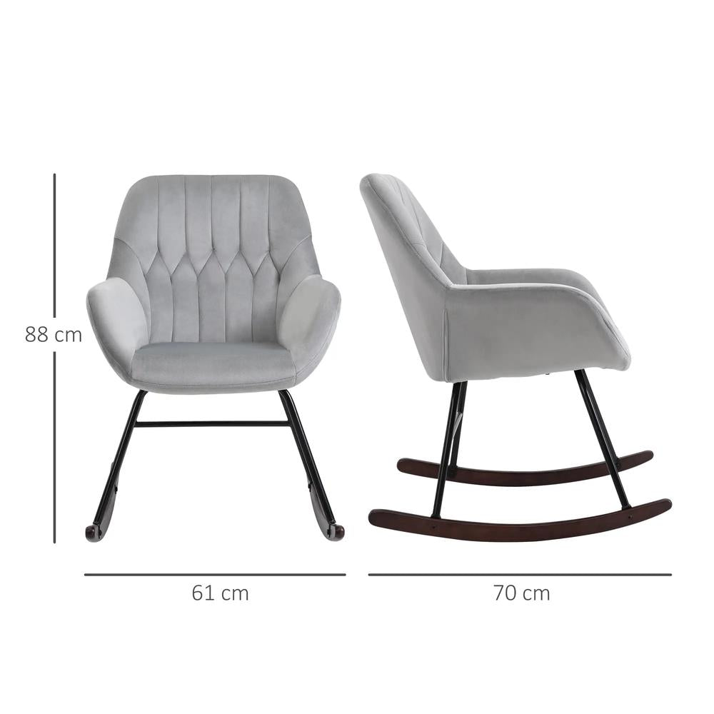 HOMCOM Rocking Chair Reading Accent Armchair with Steel Frame Sponge Padded for Living Room, Dining Room, Office, Balcony, Grey and Black Additional View 3