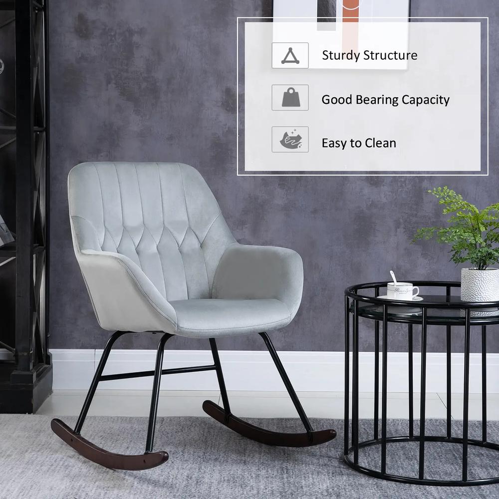 HOMCOM Rocking Chair Reading Accent Armchair with Steel Frame Sponge Padded for Living Room, Dining Room, Office, Balcony, Grey and Black Additional View 4