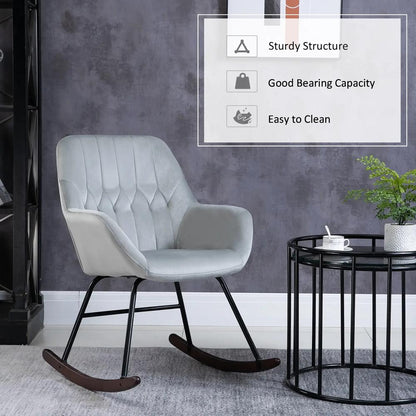 HOMCOM Rocking Chair Reading Accent Armchair with Steel Frame Sponge Padded for Living Room, Dining Room, Office, Balcony, Grey and Black Additional View 4