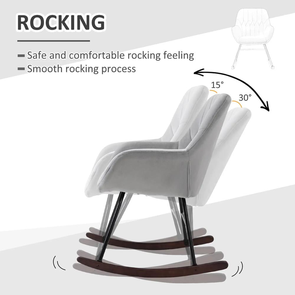 HOMCOM Rocking Chair Reading Accent Armchair with Steel Frame Sponge Padded for Living Room, Dining Room, Office, Balcony, Grey and Black Additional View 5