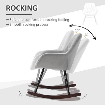 HOMCOM Rocking Chair Reading Accent Armchair with Steel Frame Sponge Padded for Living Room, Dining Room, Office, Balcony, Grey and Black Additional View 5