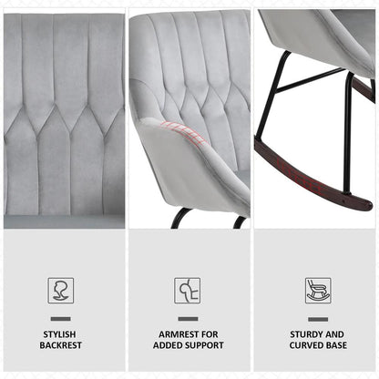HOMCOM Rocking Chair Reading Accent Armchair with Steel Frame Sponge Padded for Living Room, Dining Room, Office, Balcony, Grey and Black Additional View 6