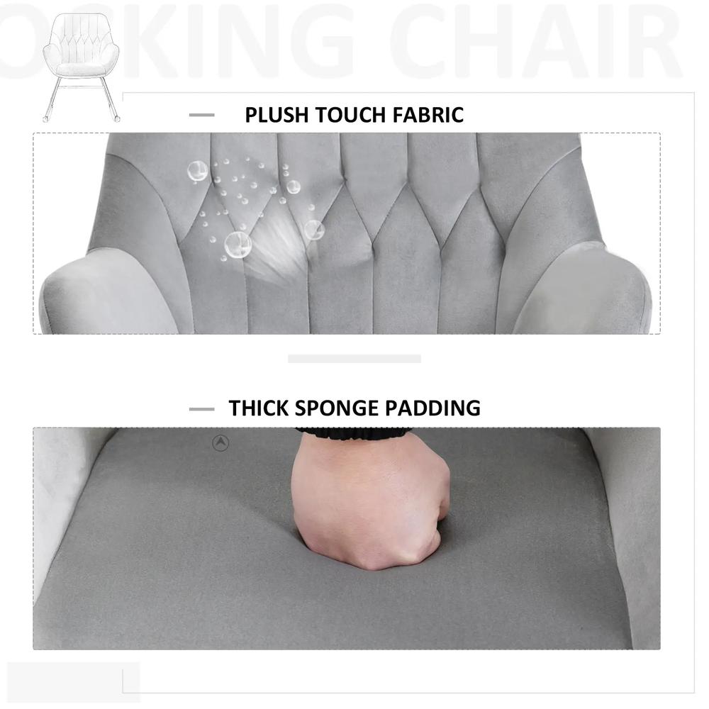 HOMCOM Rocking Chair Reading Accent Armchair with Steel Frame Sponge Padded for Living Room, Dining Room, Office, Balcony, Grey and Black Additional View 7