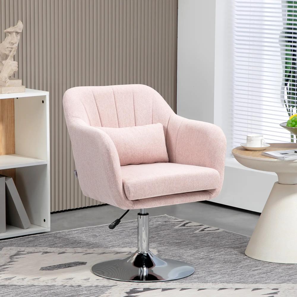 HOMCOM Swivel Accent Chair, Linen Fabric Tub Vanity Chair, Modern Armchair with Adjustable Height and Lumbar Support for Living Room Bedroom Salon Dressing Table 833-757v71 Additional View 2