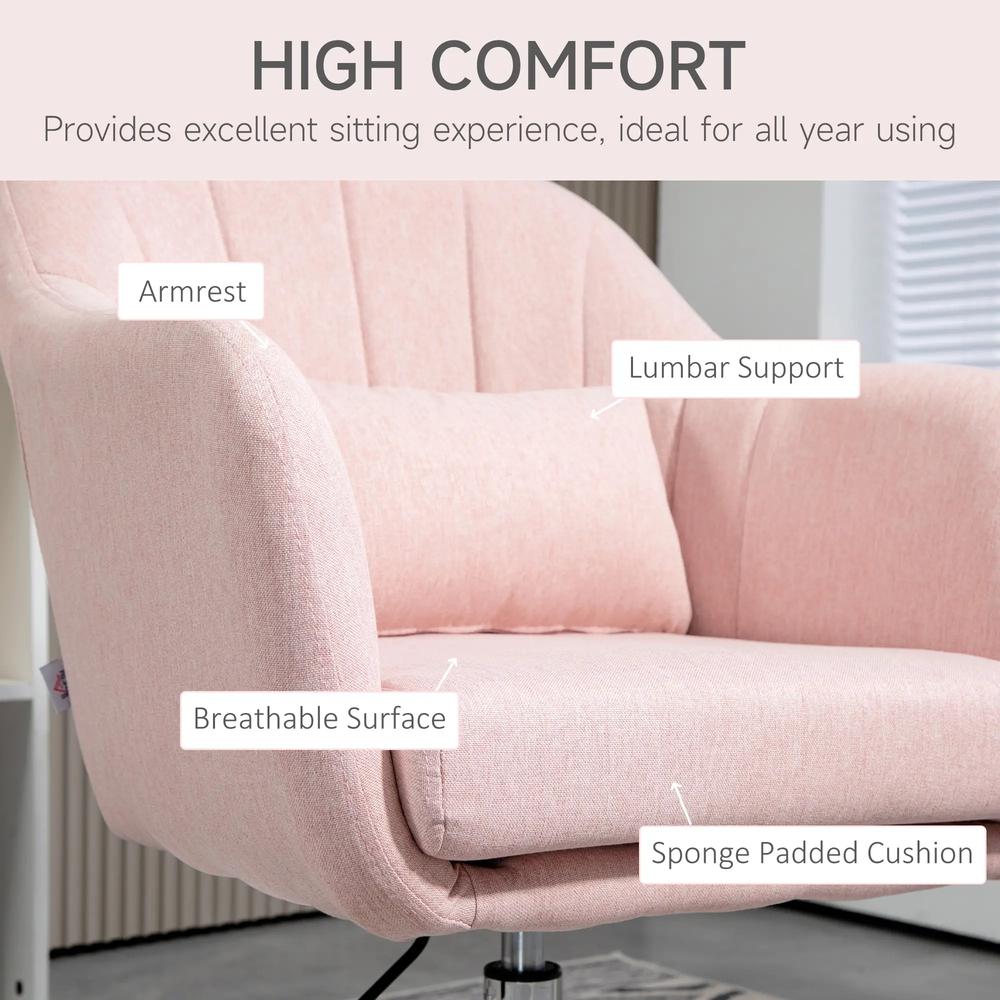 HOMCOM Swivel Accent Chair, Linen Fabric Tub Vanity Chair, Modern Armchair with Adjustable Height and Lumbar Support for Living Room Bedroom Salon Dressing Table 833-757v71 Additional View 6