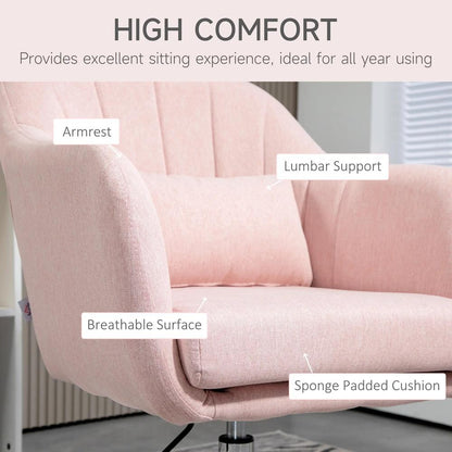 HOMCOM Swivel Accent Chair, Linen Fabric Tub Vanity Chair, Modern Armchair with Adjustable Height and Lumbar Support for Living Room Bedroom Salon Dressing Table 833-757v71 Additional View 6
