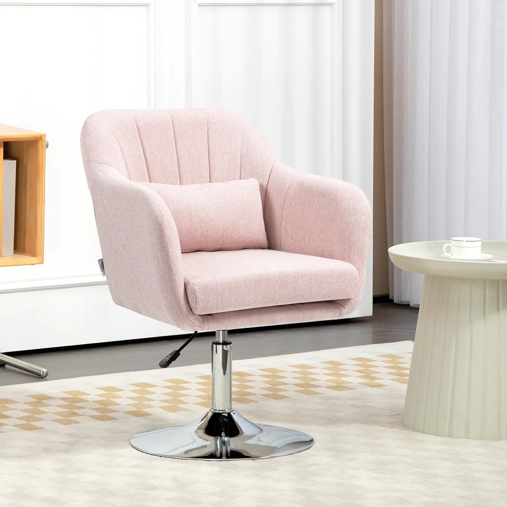 HOMCOM Swivel Accent Chair, Linen Fabric Tub Vanity Chair, Modern Armchair with Adjustable Height and Lumbar Support for Living Room Bedroom Salon Dressing Table 833-757v71 Additional View 10