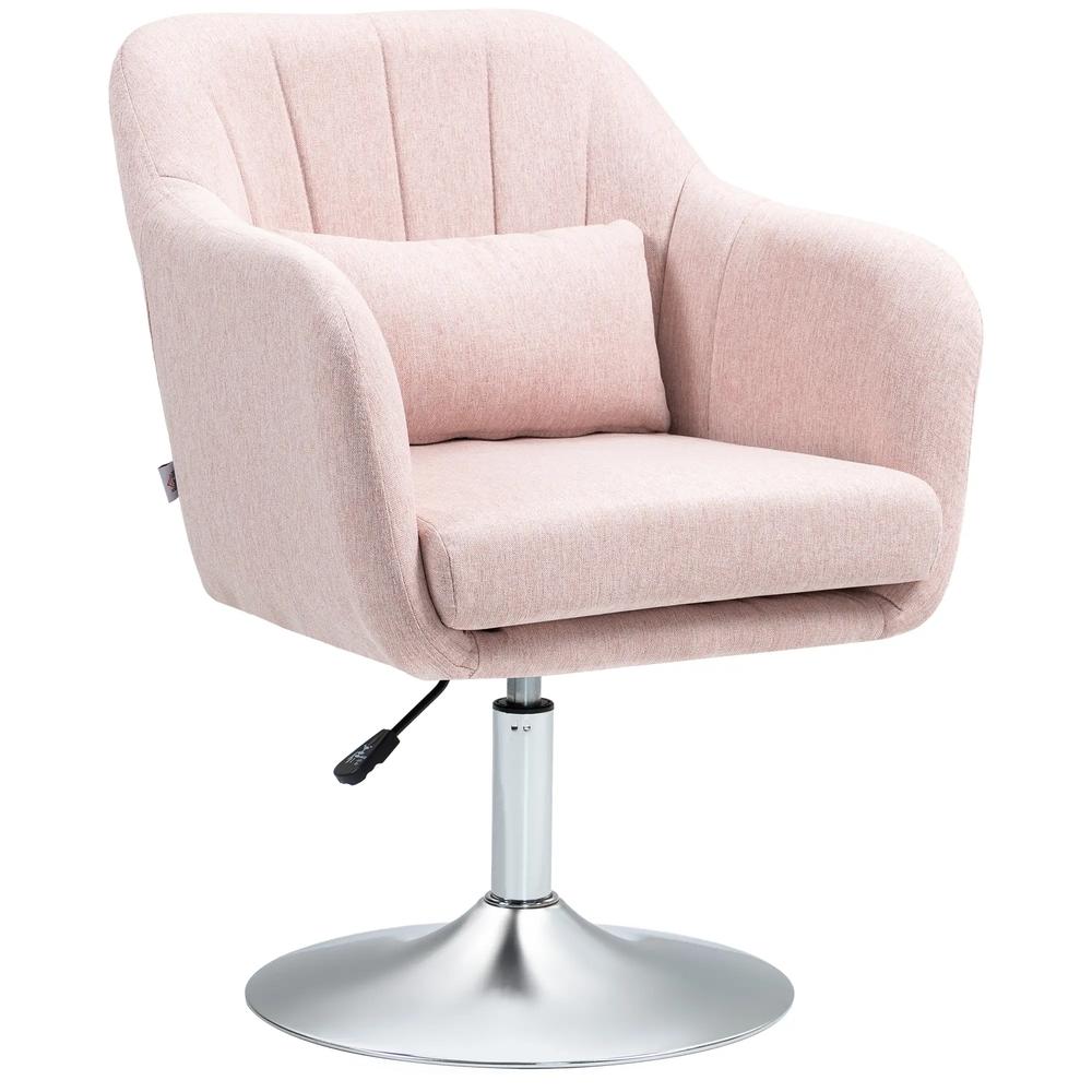HOMCOM Swivel Accent Chair, Linen Fabric Tub Vanity Chair, Modern Armchair with Adjustable Height and Lumbar Support for Living Room Bedroom Salon Dressing Table 833-757v71