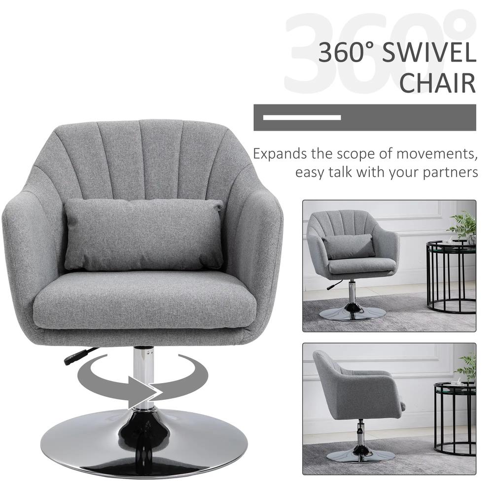 HOMCOM Swivel Accent Chair, Linen Fabric Tub Vanity Chair, Modern Armchair with Adjustable Height and Lumbar Support for Living Room Bedroom Salon Make up Room Dressing Table Additional View 15