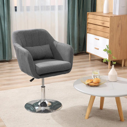 HOMCOM Swivel Accent Chair, Linen Fabric Tub Vanity Chair, Modern Armchair with Adjustable Height and Lumbar Support for Living Room Bedroom Salon Make up Room Dressing Table Additional View 2