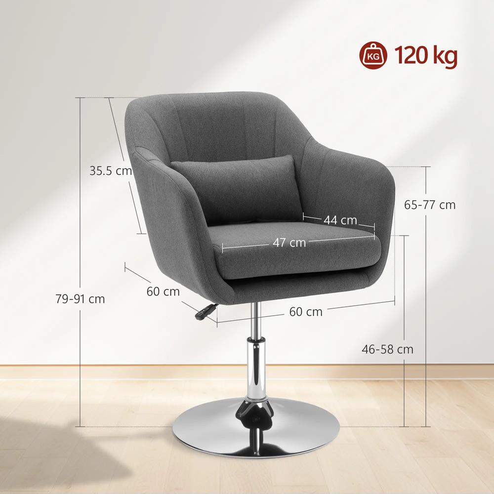 HOMCOM Swivel Accent Chair, Linen Fabric Tub Vanity Chair, Modern Armchair with Adjustable Height and Lumbar Support for Living Room Bedroom Salon Make up Room Dressing Table Additional View 3