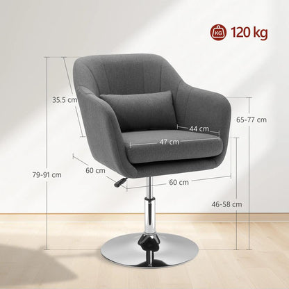 HOMCOM Swivel Accent Chair, Linen Fabric Tub Vanity Chair, Modern Armchair with Adjustable Height and Lumbar Support for Living Room Bedroom Salon Make up Room Dressing Table Additional View 3