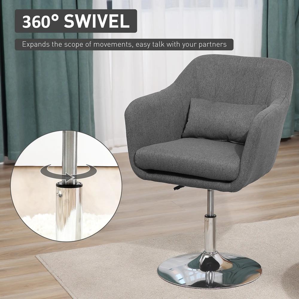 HOMCOM Swivel Accent Chair, Linen Fabric Tub Vanity Chair, Modern Armchair with Adjustable Height and Lumbar Support for Living Room Bedroom Salon Make up Room Dressing Table Additional View 5