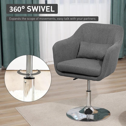 HOMCOM Swivel Accent Chair, Linen Fabric Tub Vanity Chair, Modern Armchair with Adjustable Height and Lumbar Support for Living Room Bedroom Salon Make up Room Dressing Table Additional View 5