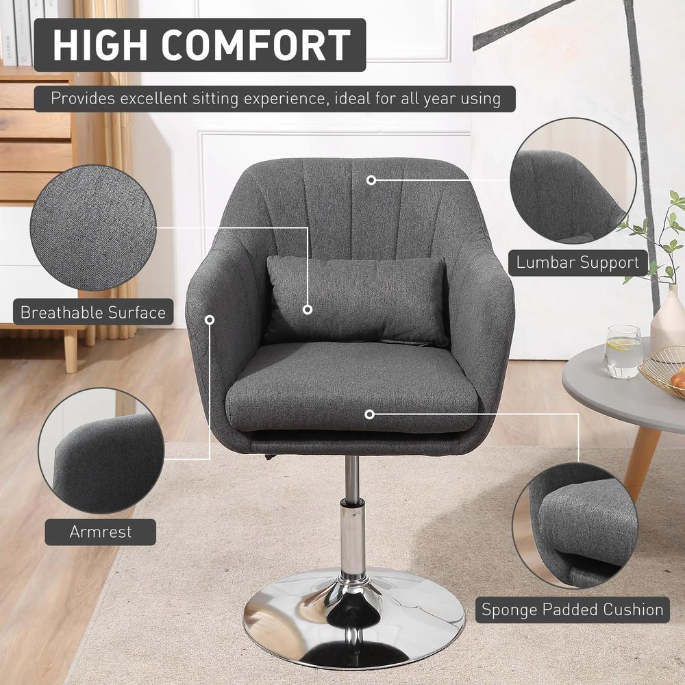 HOMCOM Swivel Accent Chair, Linen Fabric Tub Vanity Chair, Modern Armchair with Adjustable Height and Lumbar Support for Living Room Bedroom Salon Make up Room Dressing Table Additional View 6